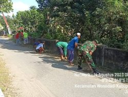 Wujudkan Lingkungan Yang Bersih, Babinsa Koramil Wonodadi Gelar Kerja Bakti Bersama