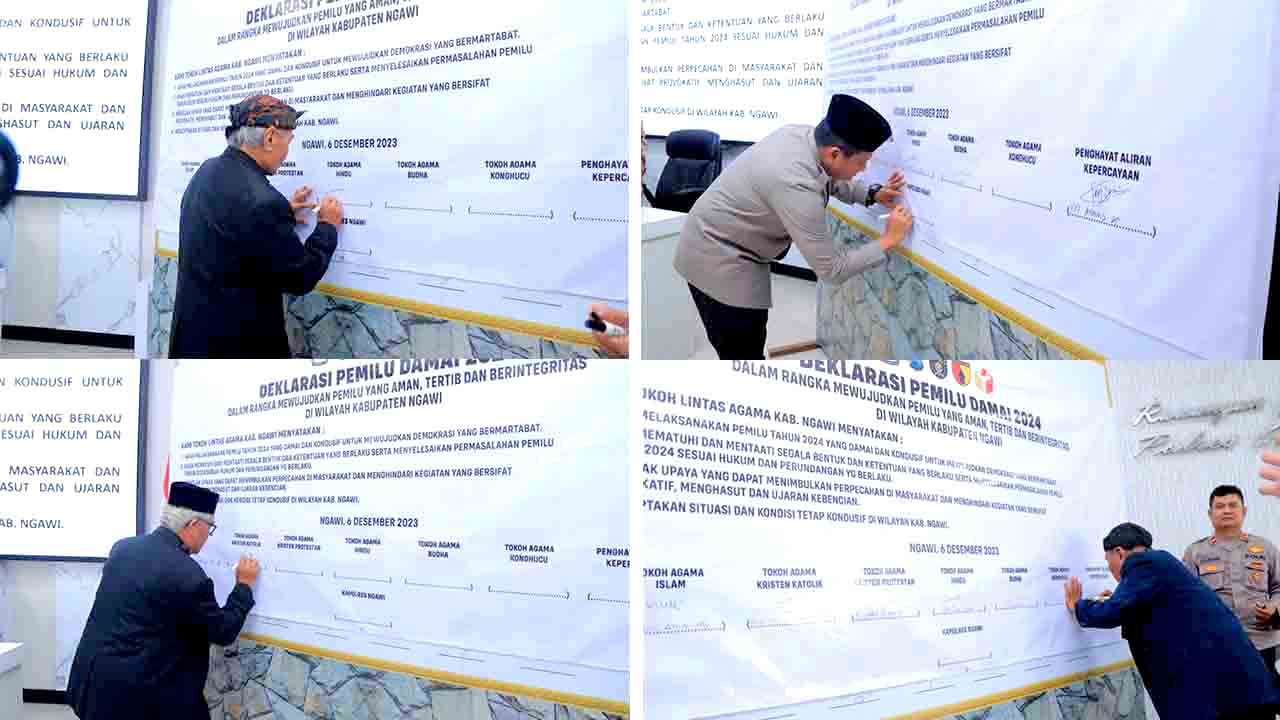 Tokoh Lintas Agama Tanda Tangani Deklarasi Pemilu Damai 2024 Di Polres Ngawi 1