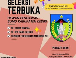 Pemerintah Kabupaten Kediri membuka kesempatan kepada Profesional dan Masyarakat Umum untuk menduduki jabatan sebagai Anggota Dewan Pengawas di BUMD