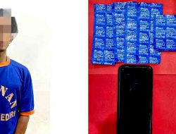 Seorang pria berinisial DHS alias Munyuk, 26 tahun ditangkap tim Buser Satresnarkoba Polres Kediri, diduga mengedarkan narkoba jenis pil dobel L