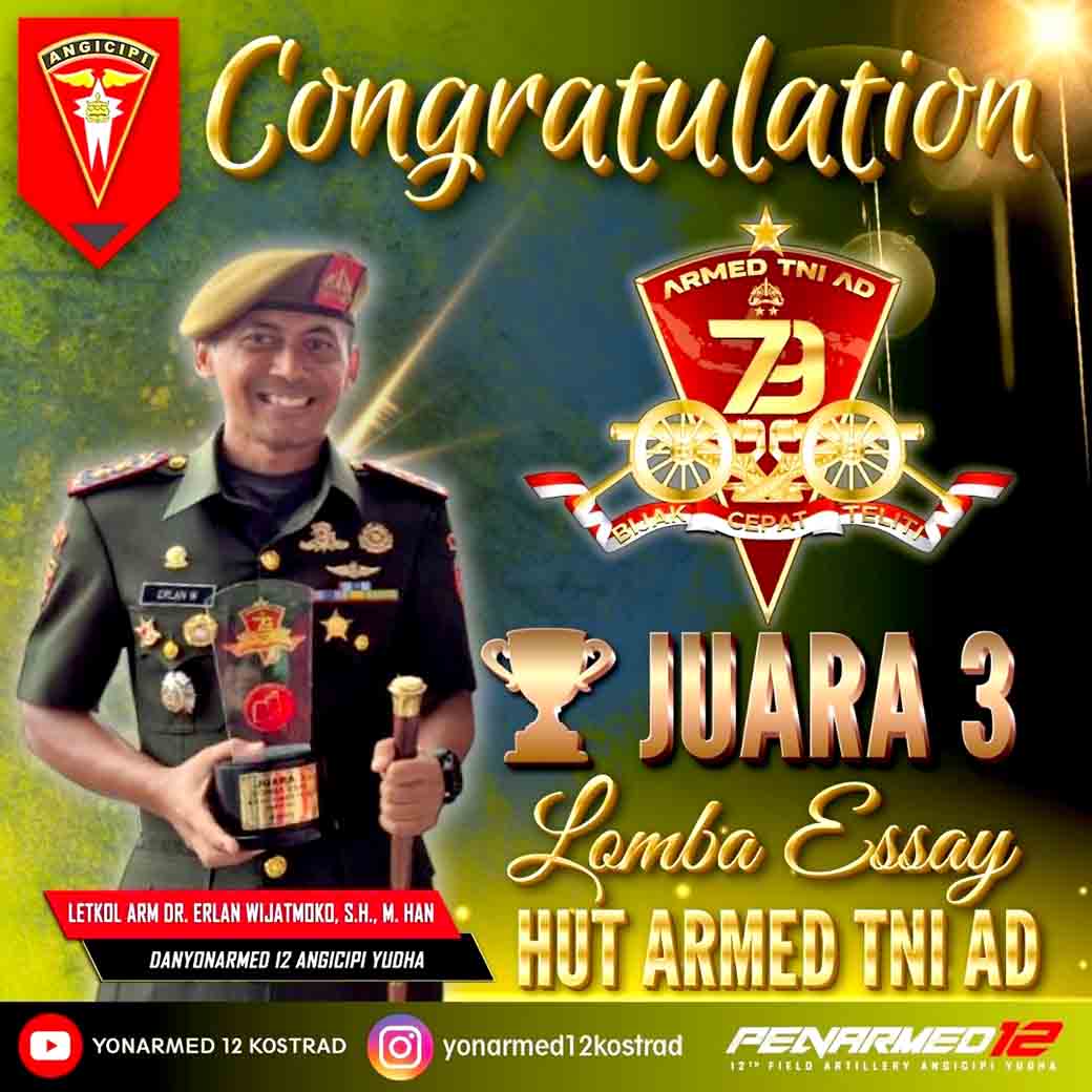 Danyonarmed 12 Kostrad Raih Juara 3 Lomba Esai Hut Ke 79 Armed Tni Ad