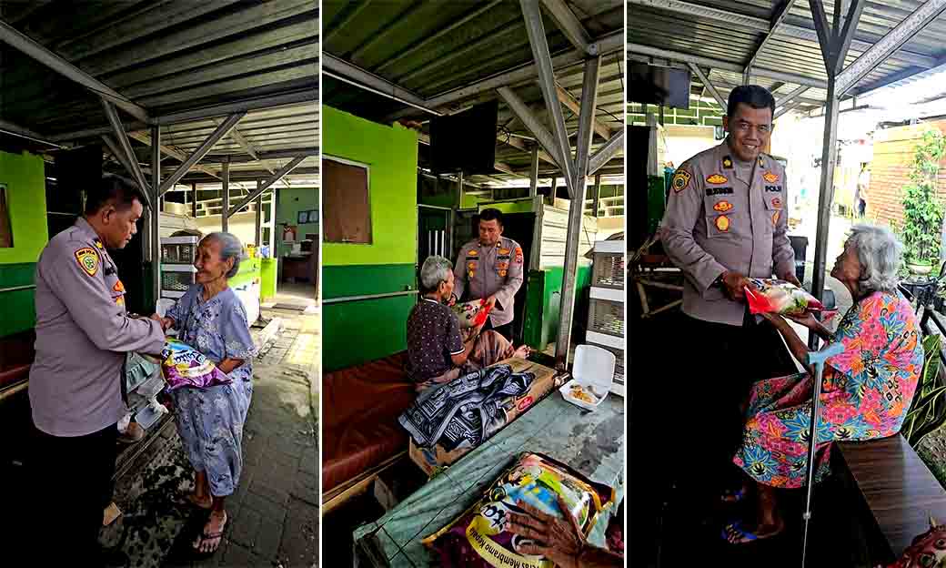 Polres Kediri Berikan Bantuan Sosial Sembako Kepada Lansia Dan Anak Di Pasar Loak Pujasera