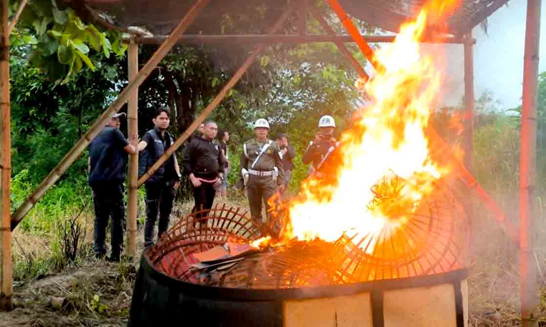 Polres Lamongan Dan Tni Ad Bakar Arena Sabung Ayam Di Tengah Sawah 1