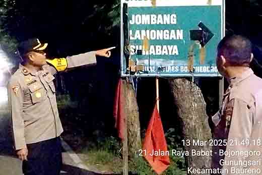 Kapolsek babat pastikan jalur alternatif antar kabupaten lancar dengan menghadirkan anggota patroli