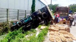 Kecelakaan Tunggal, Truk Bermuatan Telur Ayam di Pantura Pemalang Akibat Sopir Mengantuk