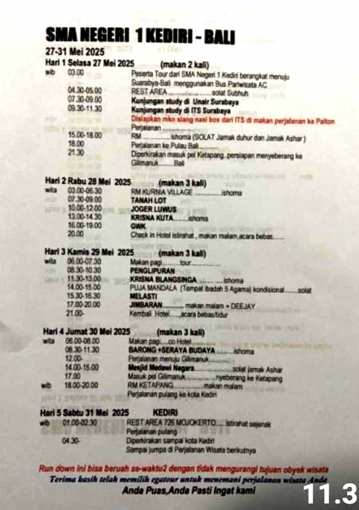 Study tour berujung masalah sma negeri di kediri diduga menyalahi izin 2