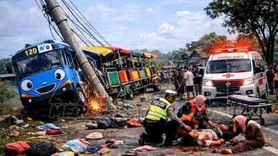 Bus Tayo Modifikasi Terguling di Mojokerto mdn