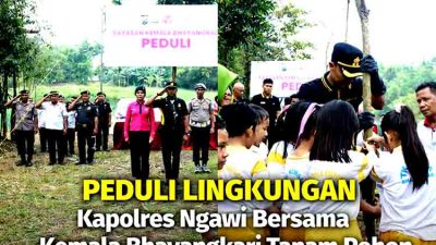 Peduli Lingkungan, Kapolres Bersama Anak-anak TK Kemala Bhayangkari 54 Ngawi Laksanakan Tanam Pohon