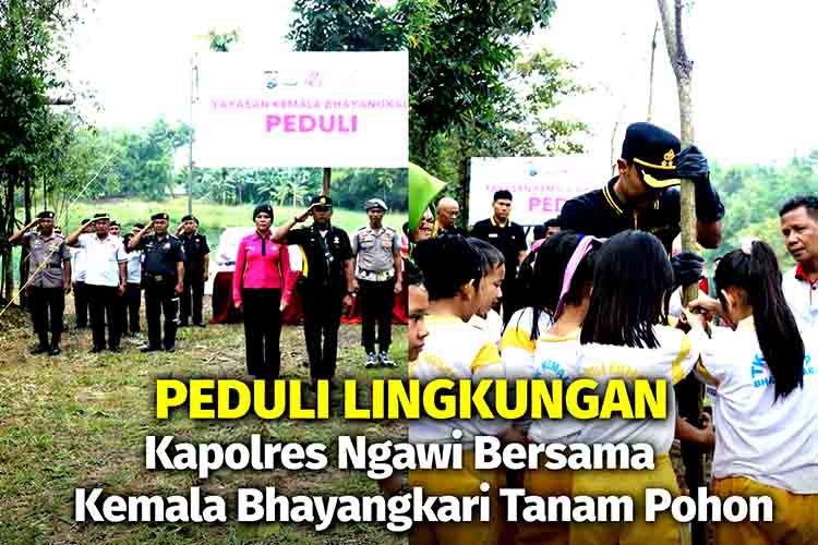 Kapolres Ngawi dan Anak TK Kemala Bhayangkari Tanam Pohon, Tumbuhkan Generasi Cinta Alam