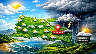 Prakiraan Cuaca Jawa Timur, Sabtu 25 April 2026: Mayoritas Berawan, Lumajang Diguyur Hujan Ringan