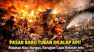 Pasar Baru Tuban Kembali Dilalap Api, Puluhan Kios Hangus Terbakar