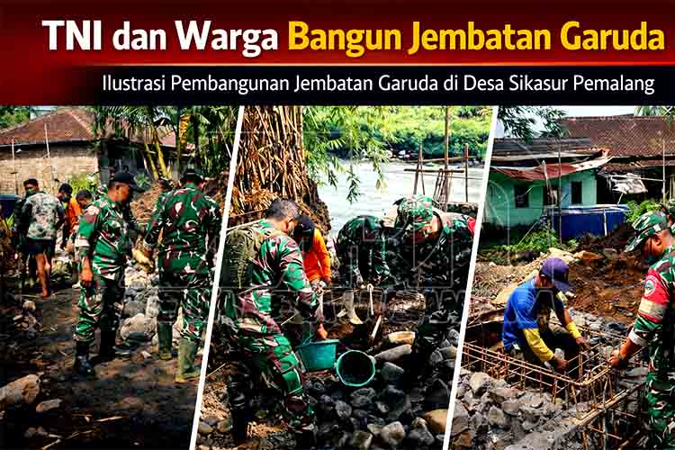 TNI Kodim 0711 Pemalang dan Warga Gotong Royong Bangun Jembatan MDN