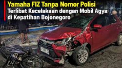 Yamaha FIZ Tanpa Nomor Polisi Terlibat Kecelakaan dengan Mobil Agya di Kepatihan Bojonegoro