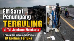 Elf Angkut 21 Penumpang Terguling di Tol Jombang-Mojokerto, 10 Orang Terluka Akibat Pecah Ban