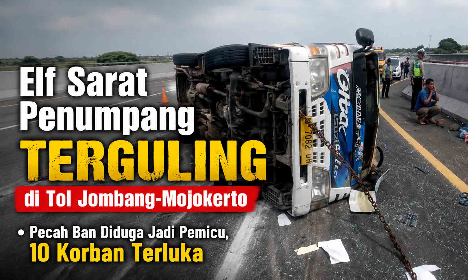 Minibus terguling di Tol Jombang Mojokerto