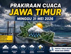 Prakiraan Cuaca Jawa Timur Minggu 31 Mei 2026: Sejumlah Wilayah Berpotensi Diguyur Hujan