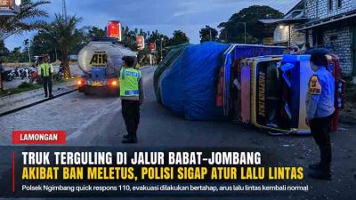 Quick Respons Polsek Ngimbang Tangani Kecelakaan Tunggal Truk di Jalur Babat–Jombang