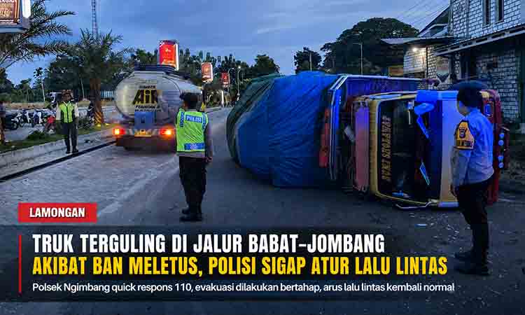 Quick Respons Polsek Ngimbang Tangani Kecelakaan Tunggal Truk di Jalur Babat–Jombang