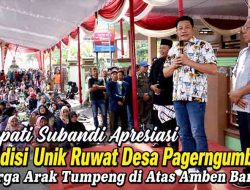 Bupati Subandi Apresiasi Tradisi Unik Ruwat Desa Pagerngumbuk, Warga Arak Tumpeng di Atas Amben Bambu