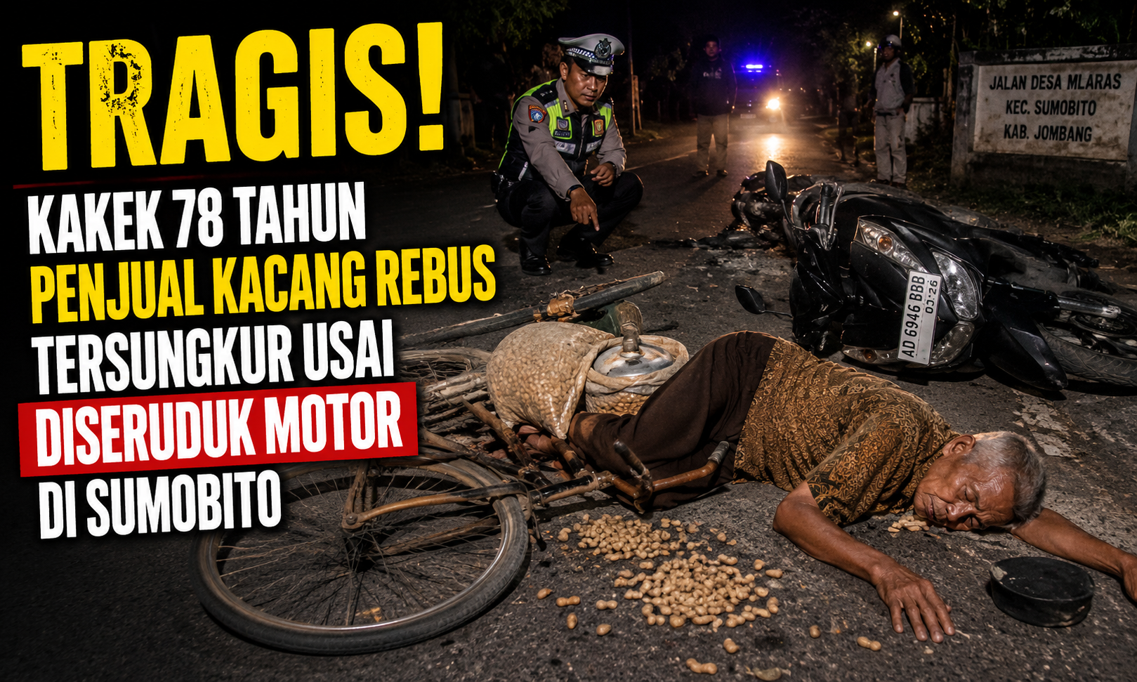 Tragis! Kakek 78 Tahun Penjual Kacang Rebus Tersungkur Usai Diseruduk Motor di Sumobito
