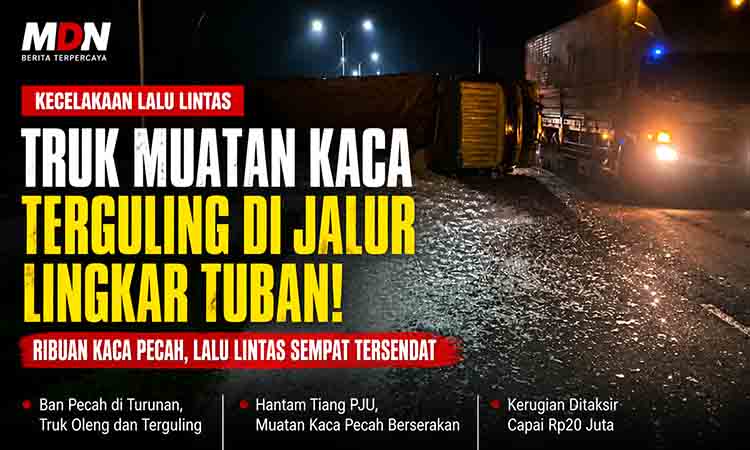 Truk Angkut Kaca Terguling di Jalur Lingkar Tuban