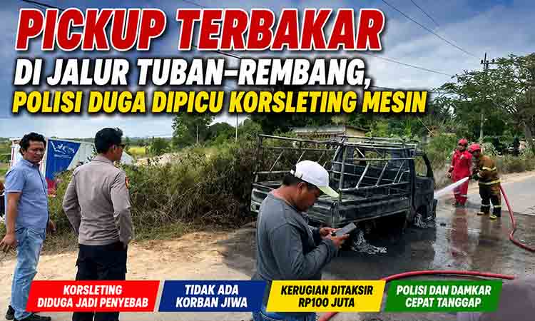 Pickup terbakar di jalan raya