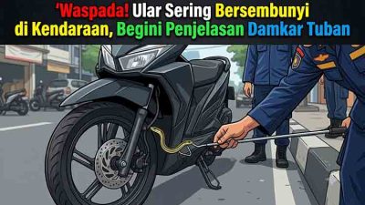 Hendak Berbelok, Pengendara Motor di Tuban Dibuat Kaget Ular ‘Nebeng’ di Bodi Kendaraan