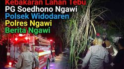 Aksi Cepat Polisi dan Damkar Jinakkan Kebakaran Lahan Tebu PG Soedhono di Ngawi