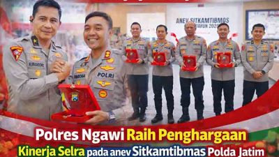 Polres Ngawi Raih Penghargaan Kinerja Selra pada anev Sitkamtibmas Polda Jatim