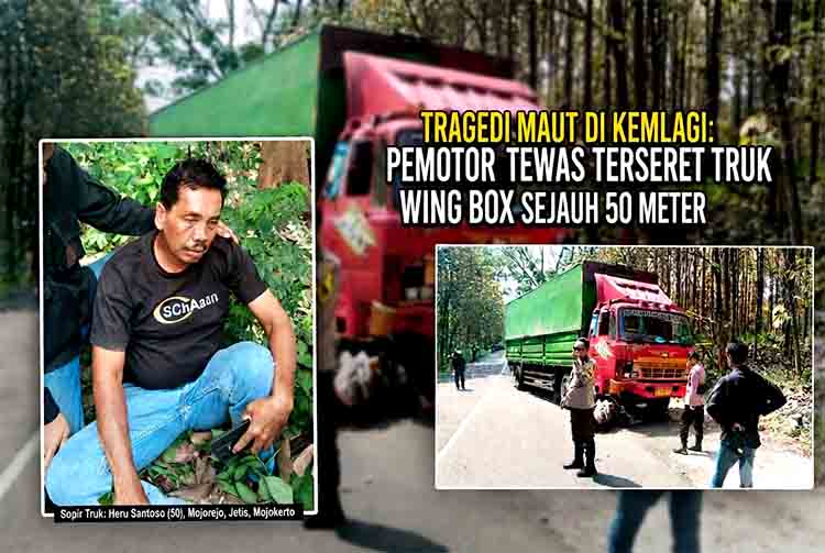 Tragedi Maut di Kemlagi Pemotor Tewas Terseret Truk Wing Box Sejauh 50 Meter