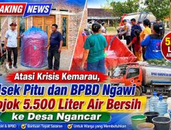 Atasi Krisis Kemarau, Polsek Pitu dan BPBD Ngawi Grojok 5.500 Liter Air Bersih ke Desa Ngancar