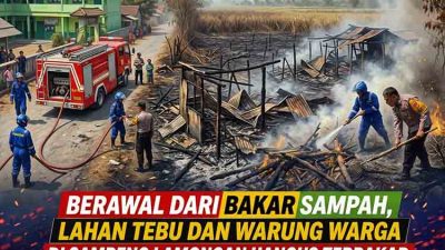 Berawal dari Bakar Sampah, Lahan Tebu dan Warung Warga di Sambeng Lamongan Hangus Terbakar