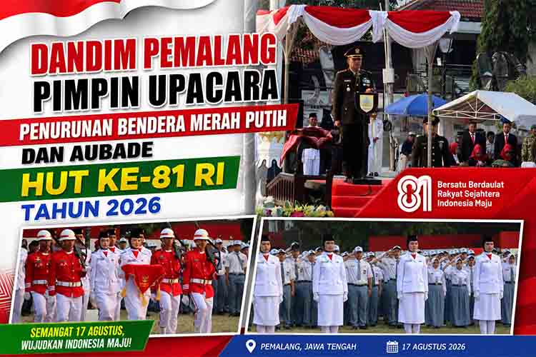 Dandim Pemalang Pimpin Upacara Penurunan Bendera Merah Putih dan Aubade HUT Ke 81 RI Tahun