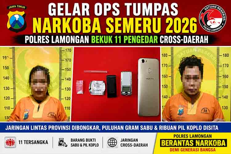 Gelar Ops Tumpas Narkoba Semeru 2026, Polres Lamongan Bekuk 11 Pengedar Cross Daerah