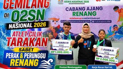 Gemilang di O2SN Nasional 2026, Atlet Cilik Tarakan Sabet Perak dan Perunggu Renang