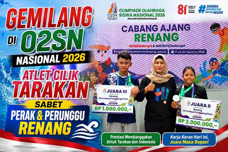Gemilang di O2SN Nasional 2026, Atlet Cilik Tarakan Sabet Perak dan Perunggu Renang