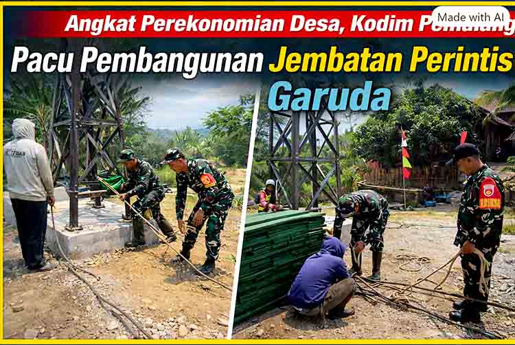 Genjot Akses Tani Wanarata, Danramil Bantarbolang Turun Tangan Pasang Sling Jembatan Perintis Garuda