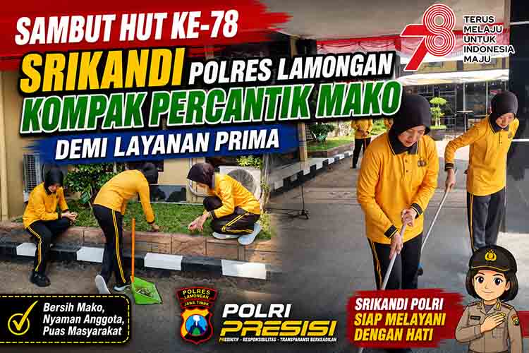 Jelang Hari Jadi Polwan ke 78, Polwan Polres Lamongan Turun Tangan Resik Resik Area Pelayanan Publik