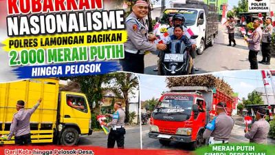 Kobarkan Nasionalisme, Polres Lamongan Bagikan 2.000 Merah Putih hingga Pelosok