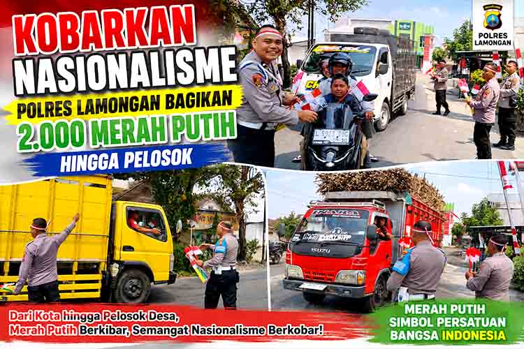Kobarkan Nasionalisme, Polres Lamongan Bagikan 2.000 Merah Putih hingga Pelosok