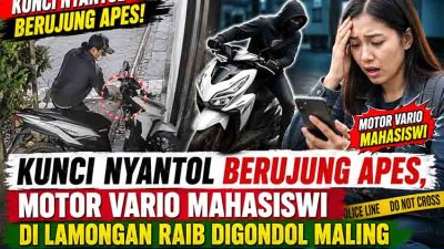 Kunci Nyantol Berujung Apes, Motor Vario Mahasiswi di Lamongan Raib Digondol Maling