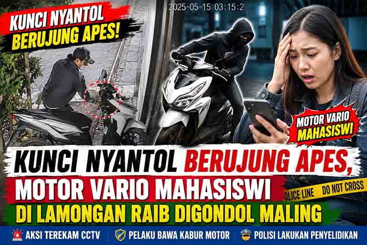 Kunci Nyantol Berujung Apes, Motor Vario Mahasiswi di Lamongan Raib Digondol Maling