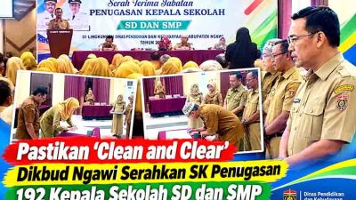 Pastikan 'Clean and Clear', Dikbud Ngawi Serahkan SK Penugasan 192 Kepala Sekolah SD dan SMP