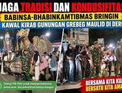 Jaga Tradisi dan Kondusifitas, Babinsa-Bhabinkamtibmas Bringin Kawal Kirab Gunungan Grebeg Maulid di Dero