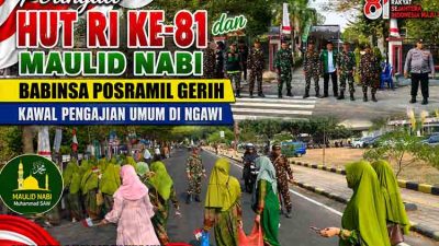 Peringati HUT RI ke-81 dan Maulid Nabi, Babinsa Posramil Gerih Kawal Pengajian Umum di Ngawi