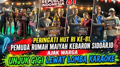 Peringati HUT RI ke 81, Pemuda Rumah Maiyah Kebaron Sidoarjo Ajak Warga Unjuk Gigi Lewat Lomba Karaoke