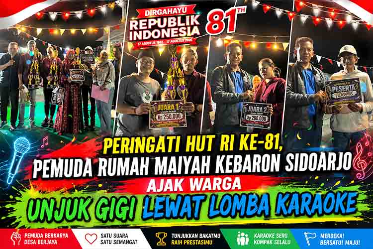 Peringati HUT RI ke 81, Pemuda Rumah Maiyah Kebaron Sidoarjo Ajak Warga Unjuk Gigi Lewat Lomba Karaoke