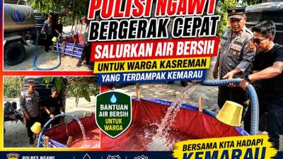 Polisi Ngawi Bergerak Cepat Salurkan Air Bersih untuk Warga Kasreman yang Terdampak Kemarau