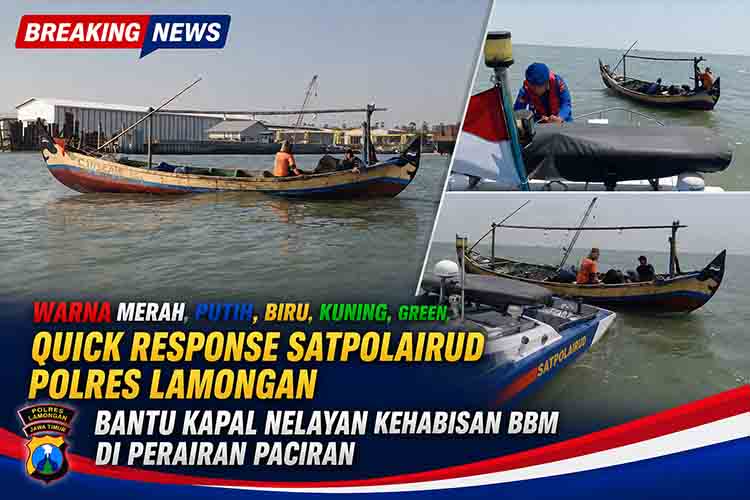 Satpolairud Polres Lamongan Bergerak Cepat Bantu Kapal Nelayan Terombang ambing Kehabisan BBM di Paciran