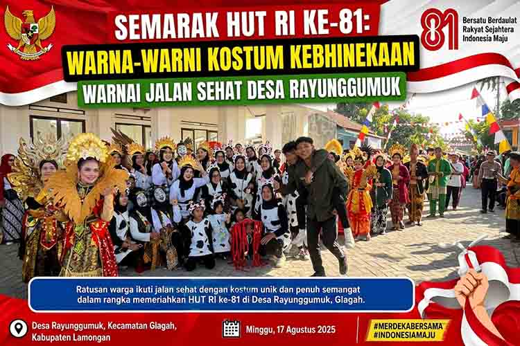 Semarak HUT RI ke 81 Warna Warni Kostum Kebhinekaan Warnai Jalan Sehat Desa Rayunggumuk